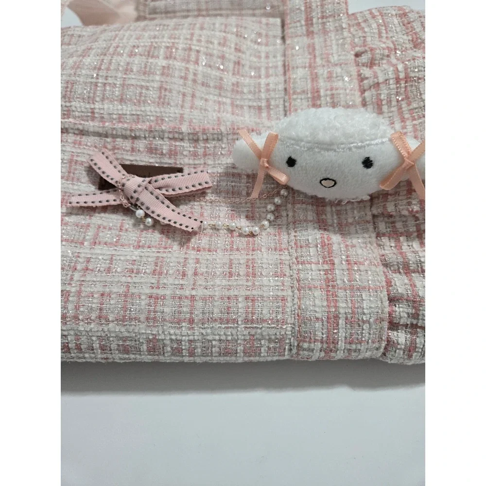 Pincool Pet Carrier Bag Pink Tweed Kawaii Shimmer Bow Charm‎ NWT Small